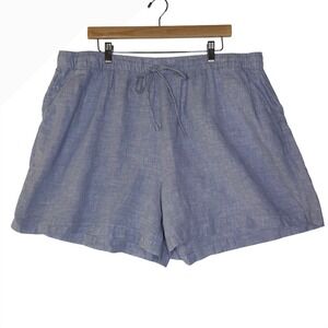 Tahari Womens Size 2X 100% Linen Drawstring Shorts Elastic Waist Coastal